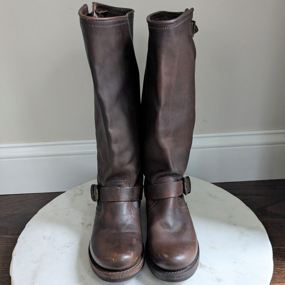 FRYE Women's Veronica Slouch Harness Leather Riding Boots Size 6.5 Brown 77609 - Picture 2 of 6